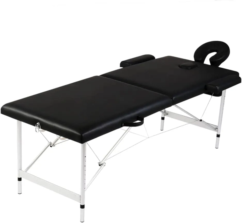 Foldable Massage Table 2 Zones with Adjustable Aluminum Frame, Portable Design, Black