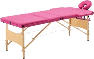 Foldable Massage Table 3 Zones with Wood Frame, Adjustable Height and Arm Supports, Comfortable Faux Leather Cushion, Pink