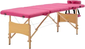 Foldable Massage Table 4 Zones with Wooden Frame, Adjustable Height and Comfortable Padding, Portable Bag Included, Pink