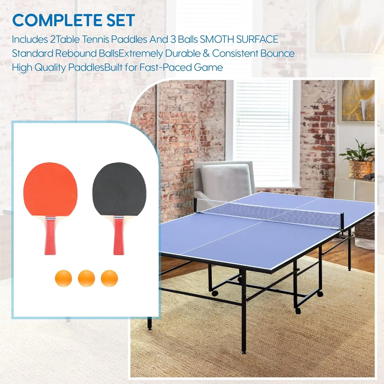 Foldable Ping Pong Table,Professional Table Tennis Table for Indoor/Outdoor with Net, 2 Table Tennis Paddles and 3 Balls Easy Assembly - Tournament Quality - Recreational to Tournament Level