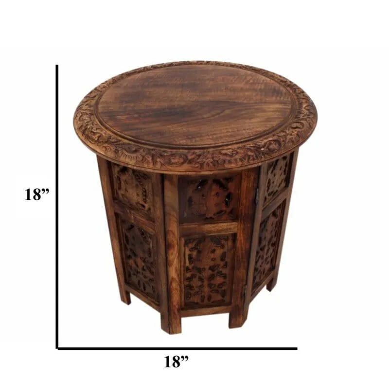 Foldable Solid Wood Pedestal End Table