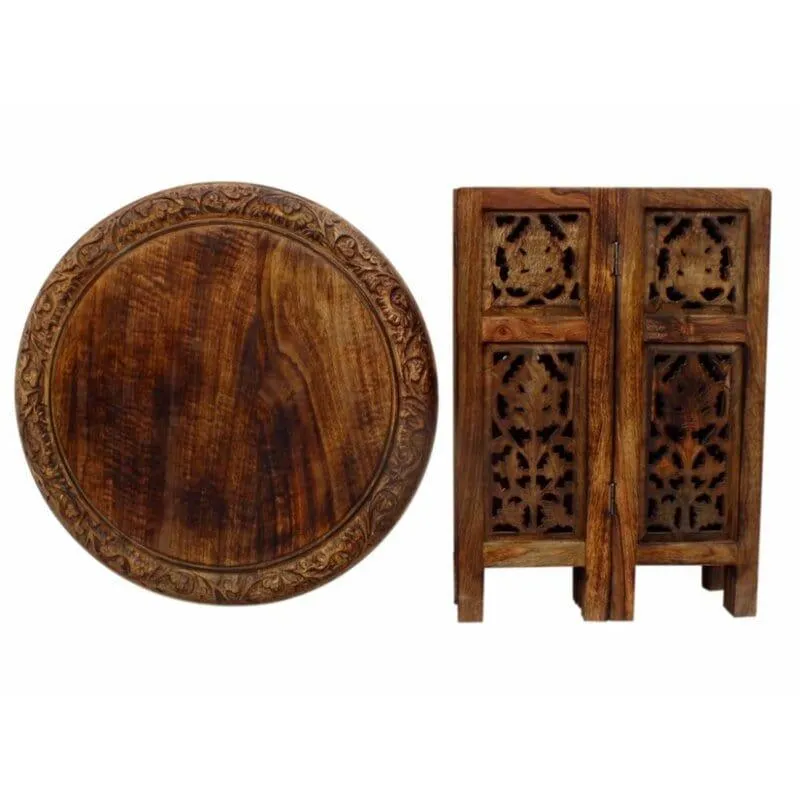 Foldable Solid Wood Pedestal End Table