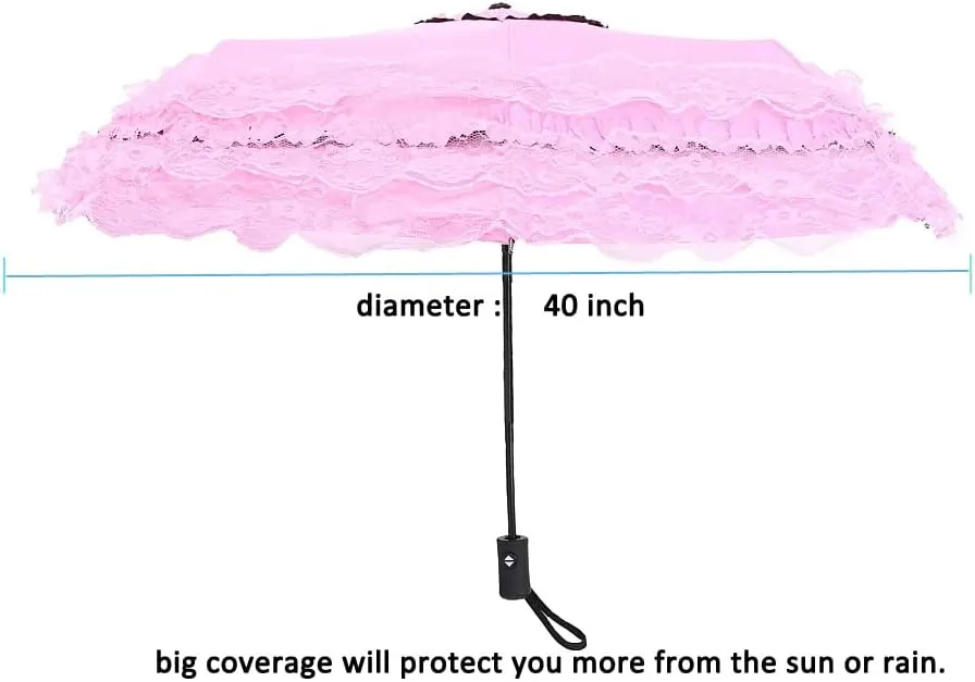 Foldable Travel Umbrella Compact UV Resistance Princess Lace Parasol Umbrella Sun Umbrella for Women Girls