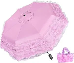Foldable Travel Umbrella Compact UV Resistance Princess Lace Parasol Umbrella Sun Umbrella for Women Girls