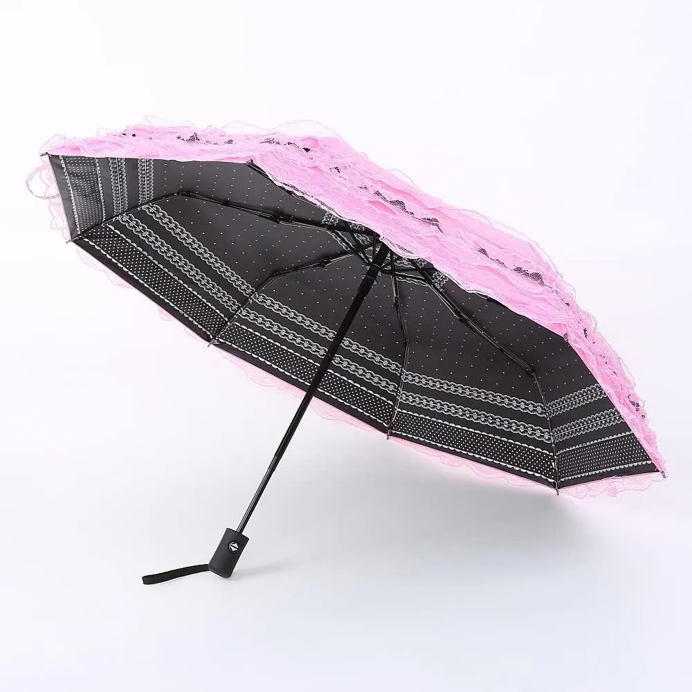 Foldable Travel Umbrella Compact UV Resistance Princess Lace Parasol Umbrella Sun Umbrella for Women Girls