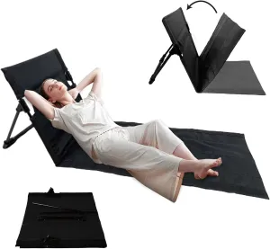 Folding Beach Chair Portable Beach Lounger with Mesh Pocket Waterproof Beach Mat Lounge Chair Sturdy Sun Lounger Seat Mat for Beach, Pool, Picnic Black, Beach Lounge Chair