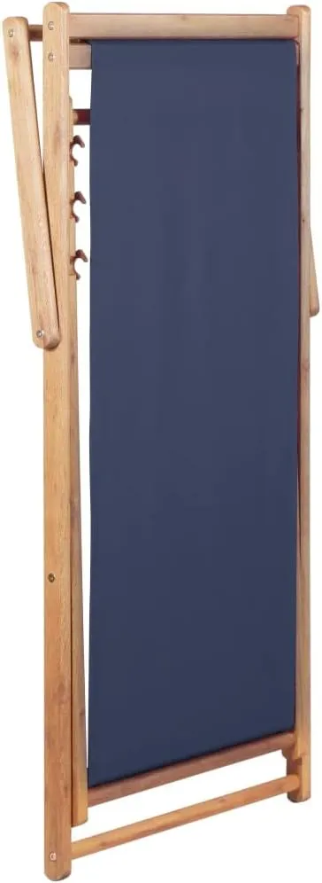 Folding Beach Chair with Wooden Frame Blue Adjustable Reclining Outdoor Lounge Chair for Patio Garden Balcony Beach and Camping