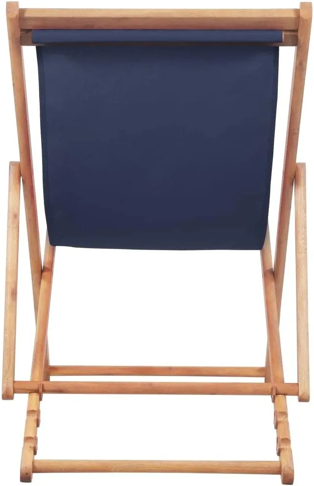 Folding Beach Chair with Wooden Frame Blue Adjustable Reclining Outdoor Lounge Chair for Patio Garden Balcony Beach and Camping