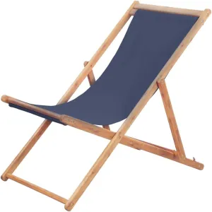Folding Beach Chair with Wooden Frame Blue Adjustable Reclining Outdoor Lounge Chair for Patio Garden Balcony Beach and Camping