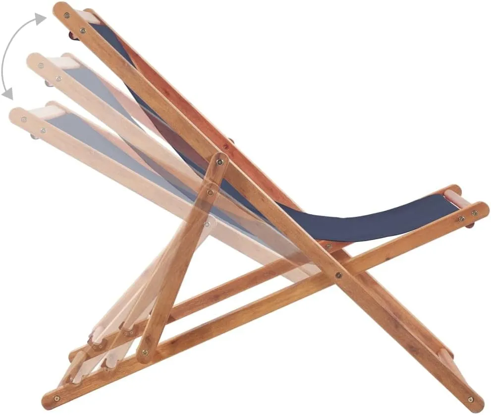 Folding Beach Chair with Wooden Frame Blue Adjustable Reclining Outdoor Lounge Chair for Patio Garden Balcony Beach and Camping
