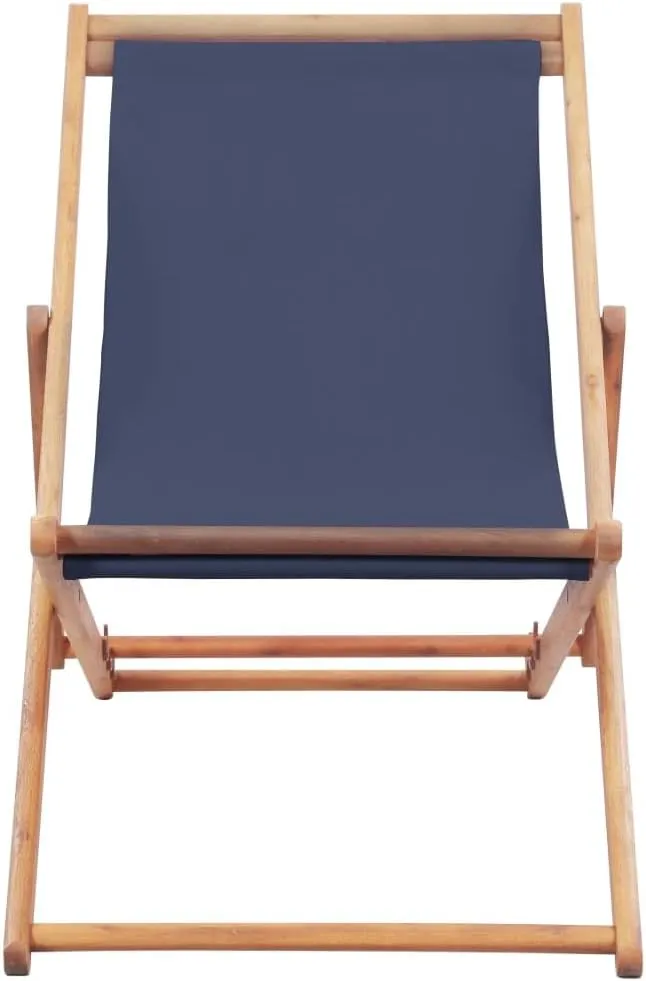 Folding Beach Chair with Wooden Frame Blue Adjustable Reclining Outdoor Lounge Chair for Patio Garden Balcony Beach and Camping