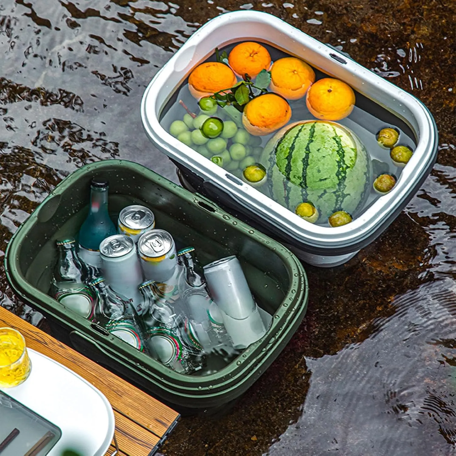 Folding Camping Storage Basket, Foldable Camping Basket with Table Storage Organizer Box, Portable Picnic Basket, Foldable Basket with Handle and Lids for Dishes Washing, Camping and Home(Gray)