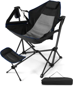 Folding Camping Swinging Chair,Hammock Camping Chair with Retractable Footrest Cozy Head Pillow Carrying Bag,Portable Lightweight Rocking Chair for Camping Fishing Picnic