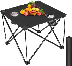 Folding Camping Table, 600D Oxford Portable Picnic Tables Lightweight Folding Table Beach Table with 2 Cup Holder for BBQ Outdoor Fishing Beach Picnic and Outdoor Activities