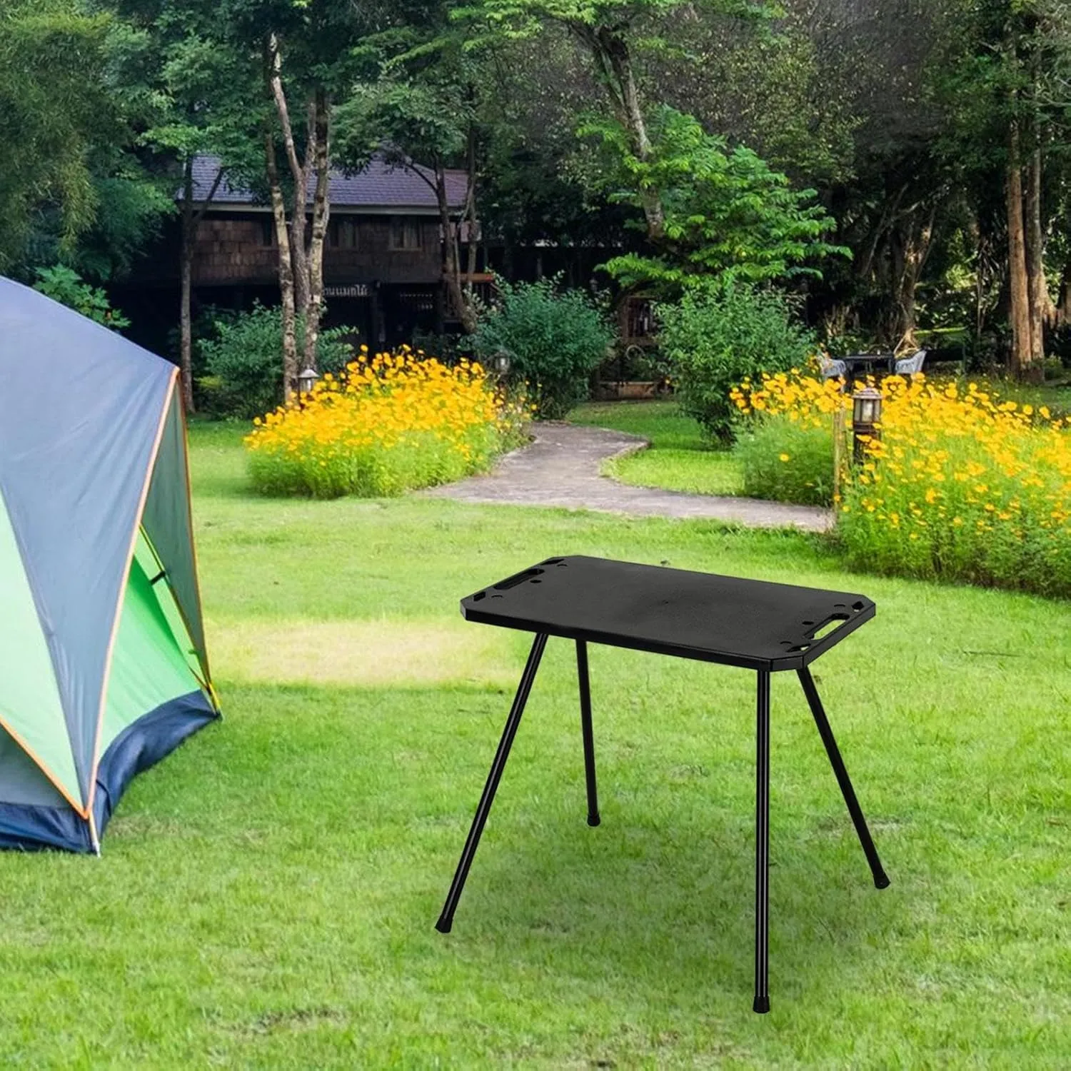 Folding Camping Table Camp Table Practical Sturdy Versatile Picnic Cooking Desk with Carry Bag for Parties Barbecue Patio, Without Light Holder