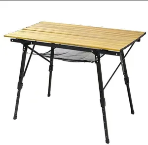 Folding Camping Table Outdoor BBQ Backpacking Aluminum Alloy Desk Furniture Computer Bed Portable(Wood Grain Color)