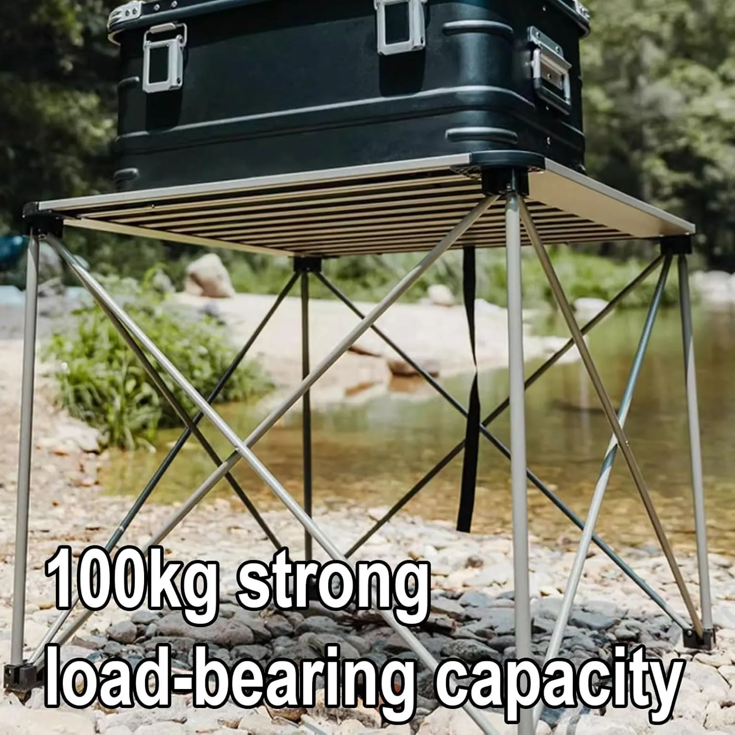 Folding Camping Table Portable Foldable for Storage with Storage Bag Small Foldable Table Aluminum Fold Up Camp Dining Table Load Capacity 100kg(Green,52.5 * 52.5 * 46CM)