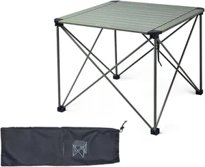 Folding Camping Table Portable Foldable for Storage with Storage Bag Small Foldable Table Aluminum Fold Up Camp Dining Table Load Capacity 100kg(Green,52.5 * 52.5 * 46CM)