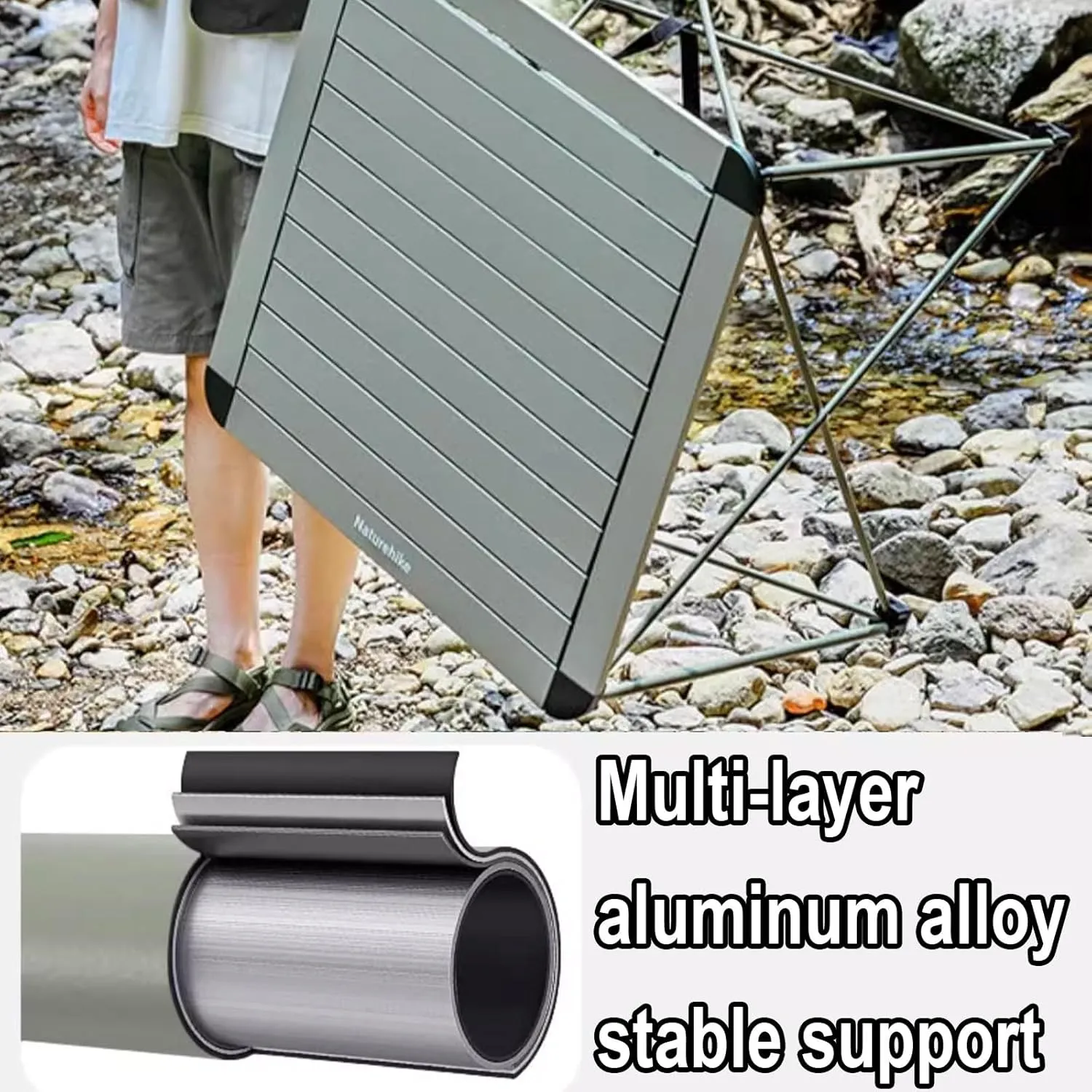 Folding Camping Table Portable Foldable for Storage with Storage Bag Small Foldable Table Aluminum Fold Up Camp Dining Table Load Capacity 100kg(Green,52.5 * 52.5 * 46CM)