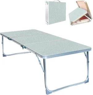 Folding Camping Table,3 Feet Portable Picnic Table,3 Folding Lightweight Aluminum Alloy Outdoor Beach Table with Handle for Outdoor Cooking, BBQ, Camping, Travel, and Party Use (Silvery)