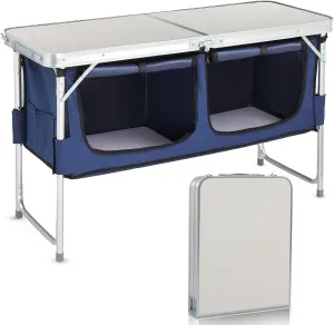 Folding Camping Table,Outdoor Aluminum Folding Table,Lightweight Height Adjustable Camp Kitchen Table with Storage Organizer, for Outdoor Travel Beach,Backyards,BBQ,Party and Picnic