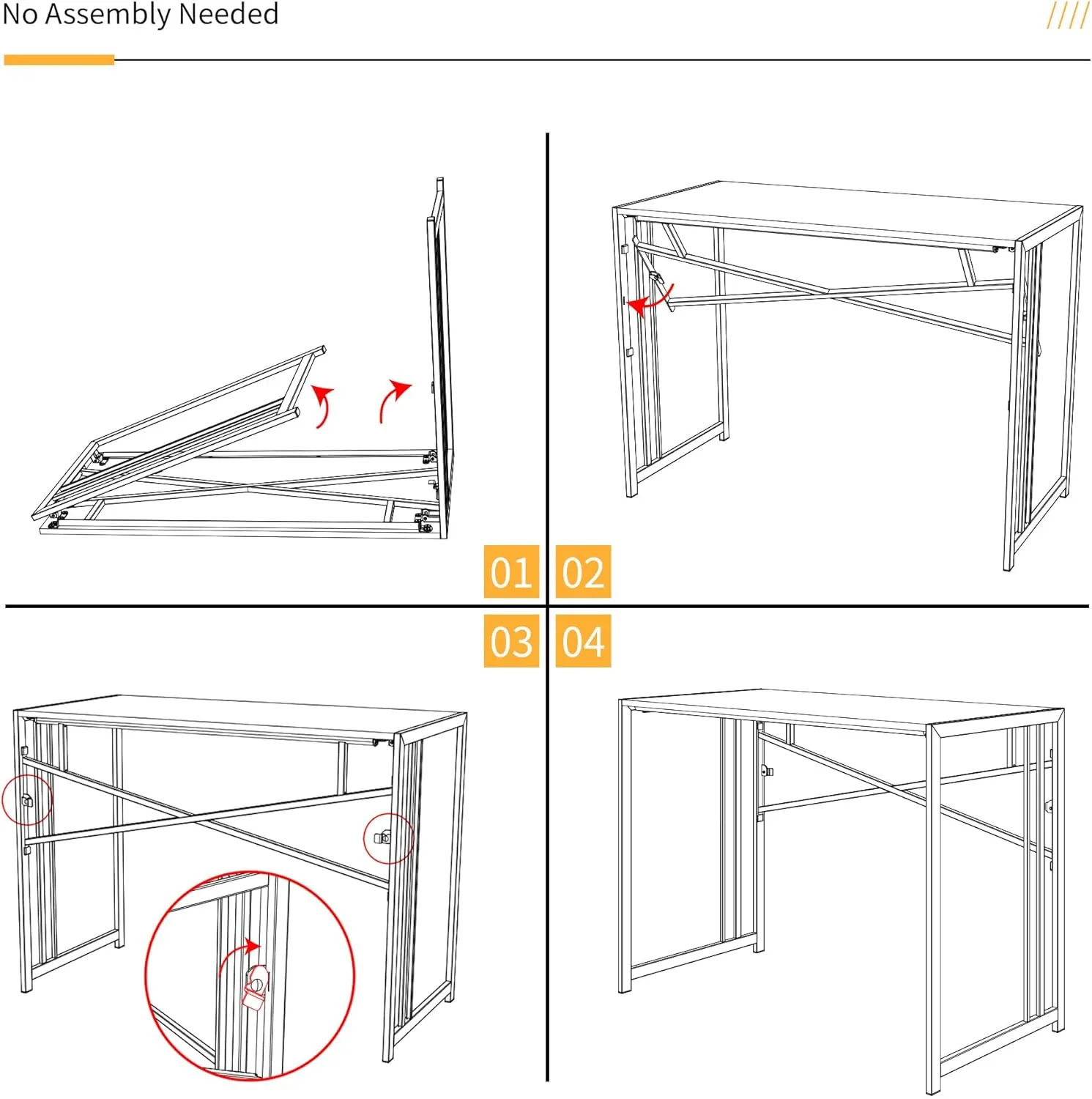 Folding Desk 40 inch Writing Gaming Computer Camping Table, No Assembly Required Home Office Desk, Beige