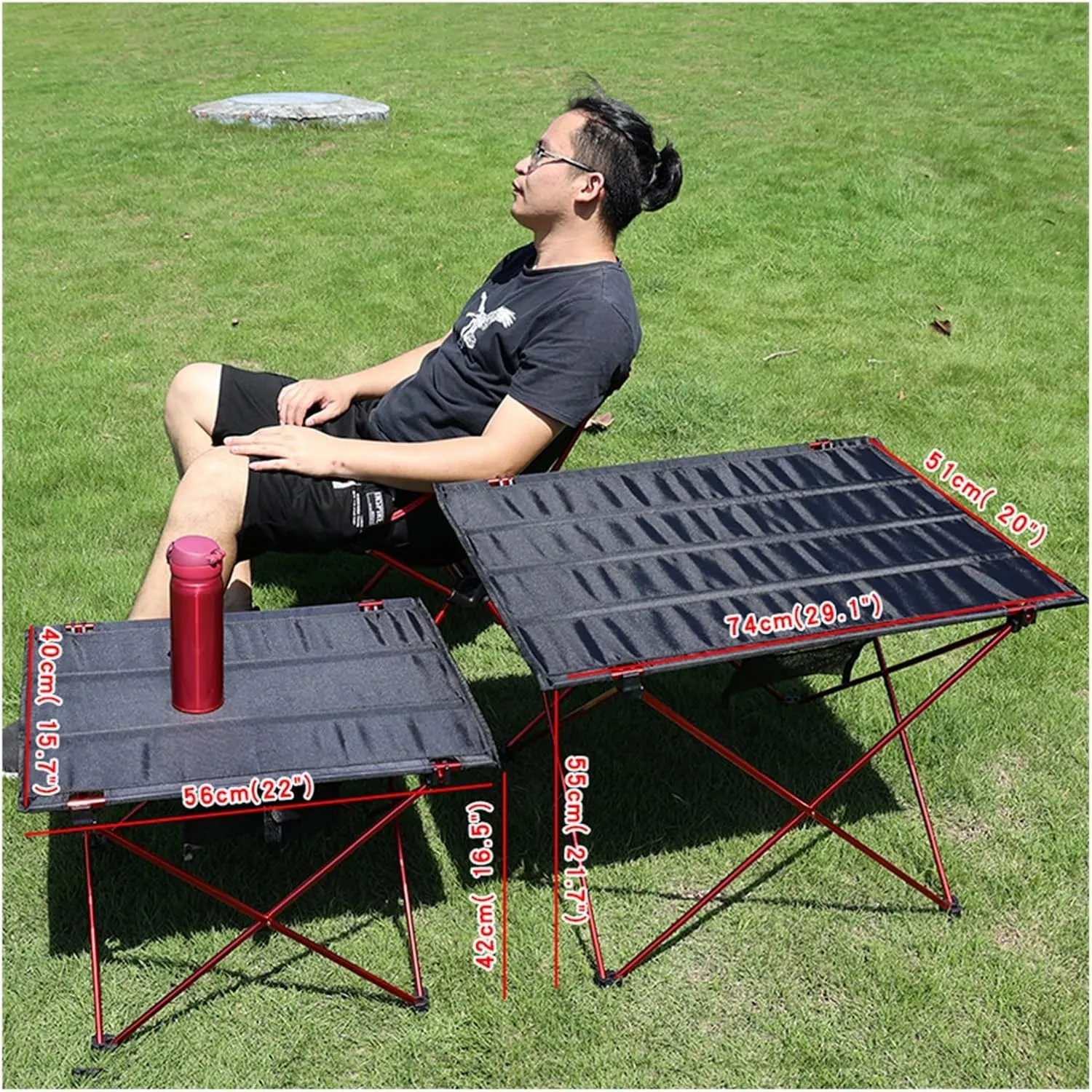 Folding Dining Table Ultralight Beach Aluminium Hiking Climbing Fishing Picnic Folding Tables Outdoor Travel Foldable Table Portable Camping Desk (Color : S-Red)