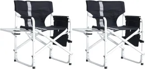 Folding Directors Chairs,Set of 2 Camping Chair with Side Table,Detachable Side Pocket, Portable Heavy Duty Aluminum Frame,Black