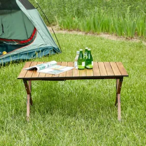 Folding Outdoor Table, Lightweight Aluminum Roll-up Design for Camping, Picnics, BBQ, Party, and Indoor Use, Brown