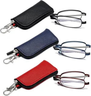 Folding Reading Glasses for Men Women, Keychain Compact Readers Blue Light Portable Pocket Eyeglasses