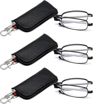 Folding Reading Glasses for Men Women, Keychain Compact Readers Blue Light Portable Pocket Eyeglasses