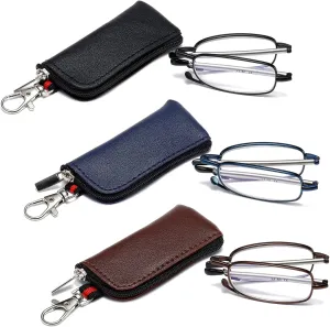Folding Reading Glasses for Men Women, Keychain Compact Readers Blue Light Portable Pocket Eyeglasses