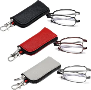 Folding Reading Glasses for Men Women, Keychain Compact Readers Blue Light Portable Pocket Eyeglasses