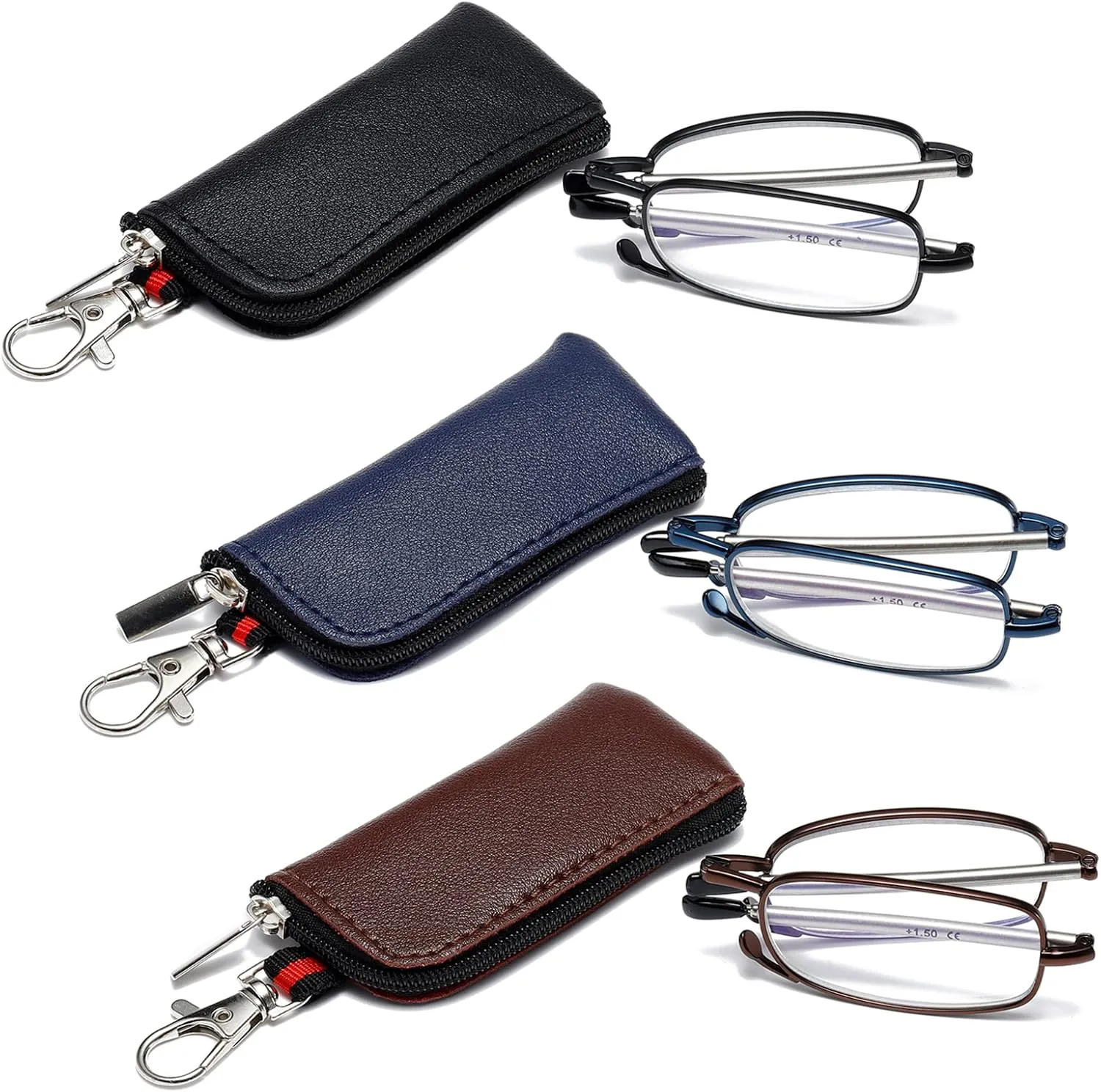 Folding Reading Glasses for Men Women, Keychain Compact Readers Blue Light Portable Pocket Eyeglasses