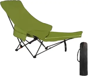 Folding Reclining Camping Chair with Adjustable Backrest and Footrest Camping Lounge Chair for Outdoor Camp Hiking Beach Travel Picnic BBQ (Green)