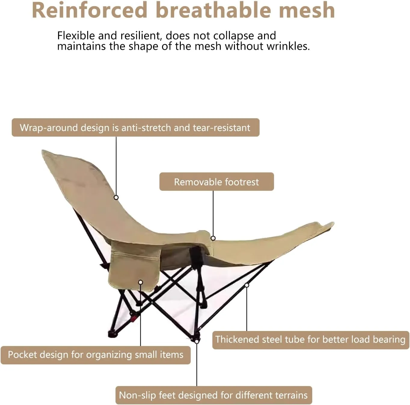 Folding Reclining Camping Chair with Adjustable Backrest and Footrest Camping Lounge Chair for Outdoor Camp Hiking Beach Travel Picnic BBQ (Green)