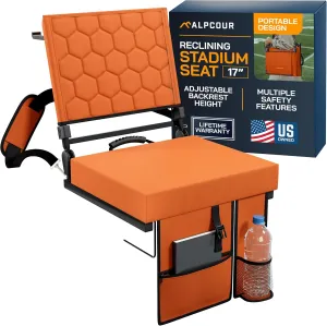 Folding Reclining Stadium Seats with Back Support for Bleachers, Bleacher Chairs with Back and Cushion Seating for Football, Camping Chair, Kayak Seat, Canoe, Paddle Board, Concerts, & Sports Events