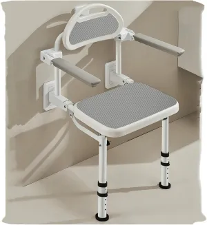 Folding Shower Seat Wall Mounted, Fold Down Shower Bench,Padded Seat and Back, Height Adjustable for Elderly,Handicap,Disabled, Seniors & Pregnant