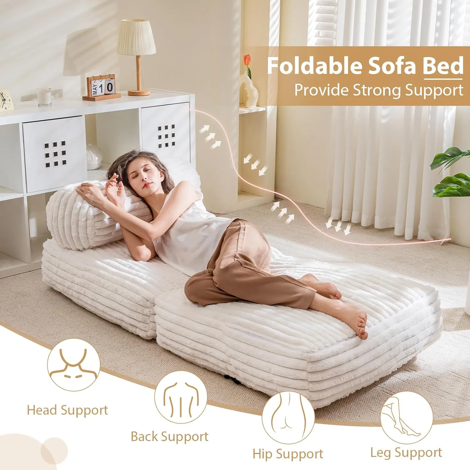 Folding Sofa Bed Couch, Convertible Sleeper Chairs with Back Support, Foldable Futon Mattress with Pillow, Portable Fold Out Chair Bed Floor Mattress Floor Couch for Living Room,Machine Washable