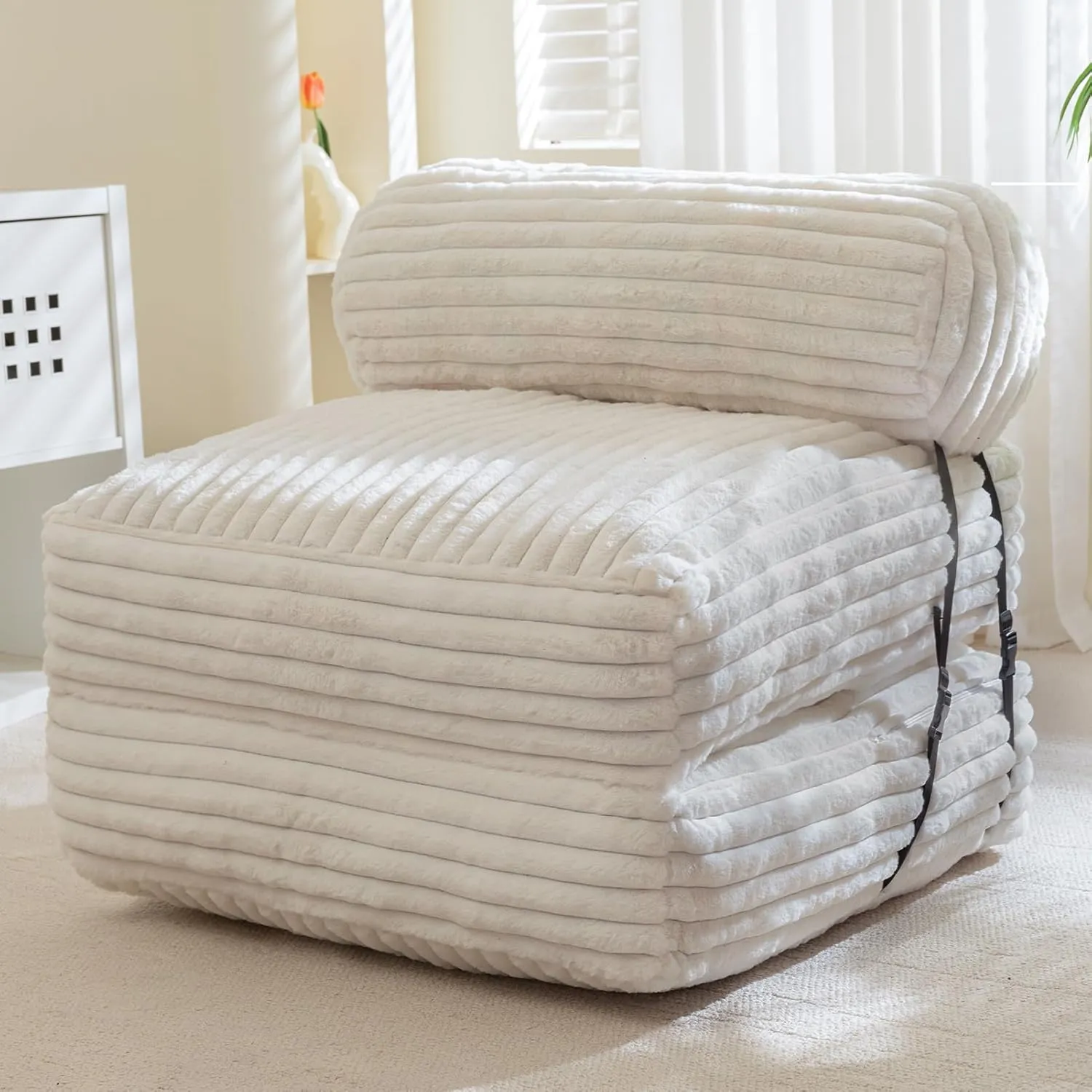 Folding Sofa Bed Couch, Convertible Sleeper Chairs with Back Support, Foldable Futon Mattress with Pillow, Portable Fold Out Chair Bed Floor Mattress Floor Couch for Living Room,Machine Washable