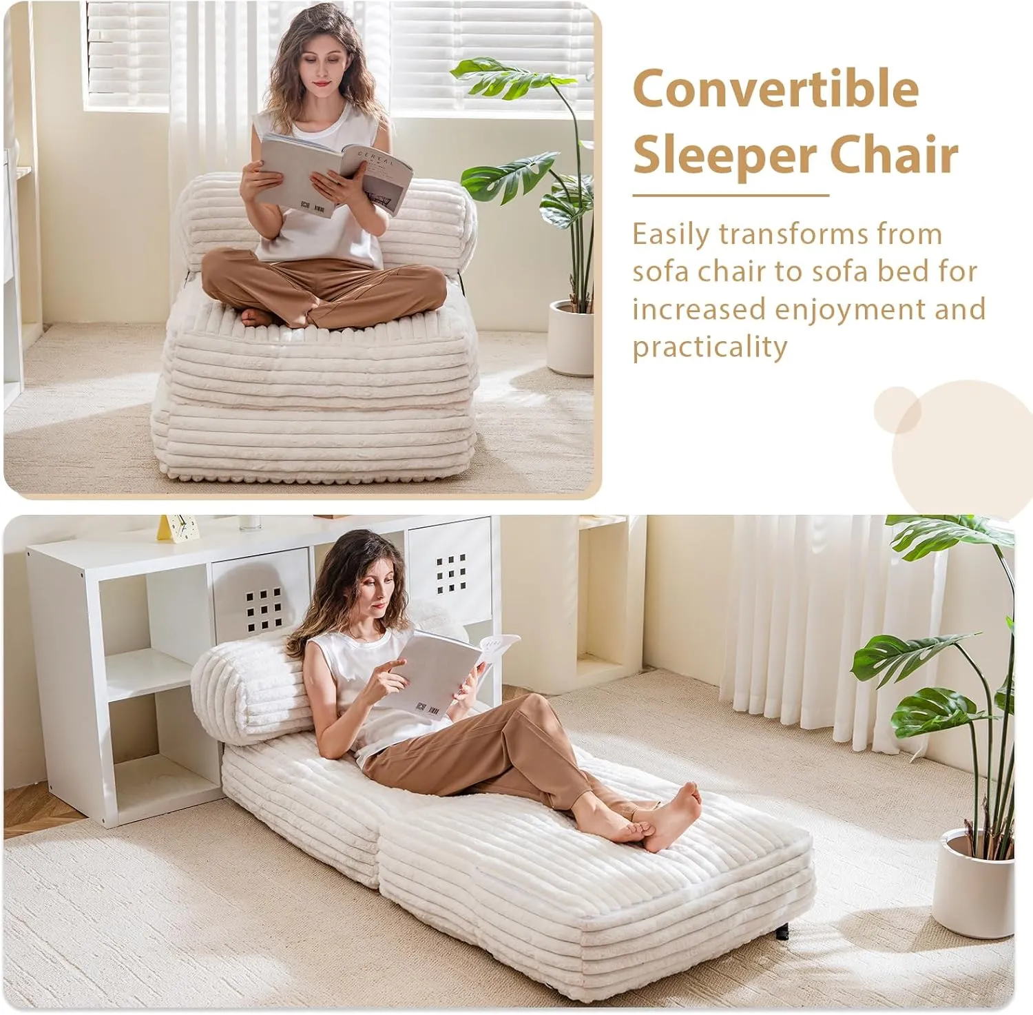 Folding Sofa Bed Couch, Convertible Sleeper Chairs with Back Support, Foldable Futon Mattress with Pillow, Portable Fold Out Chair Bed Floor Mattress Floor Couch for Living Room,Machine Washable