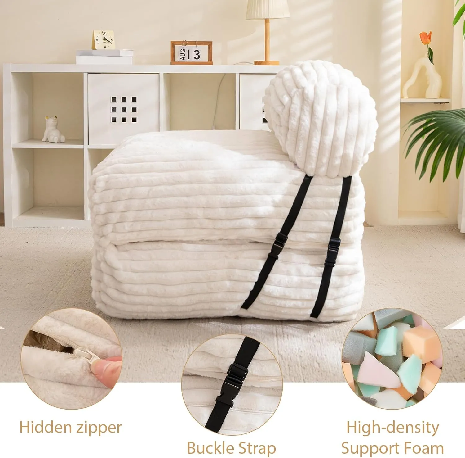 Folding Sofa Bed Couch, Convertible Sleeper Chairs with Back Support, Foldable Futon Mattress with Pillow, Portable Fold Out Chair Bed Floor Mattress Floor Couch for Living Room,Machine Washable