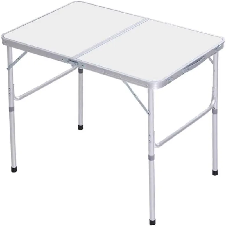Folding Table 90×60Cm Outdoor, Portable Household Dining Table and Chair, Outdoor, Camping Barbecue Table with Aluminum Stool(White,Without Aluminum Stool)
