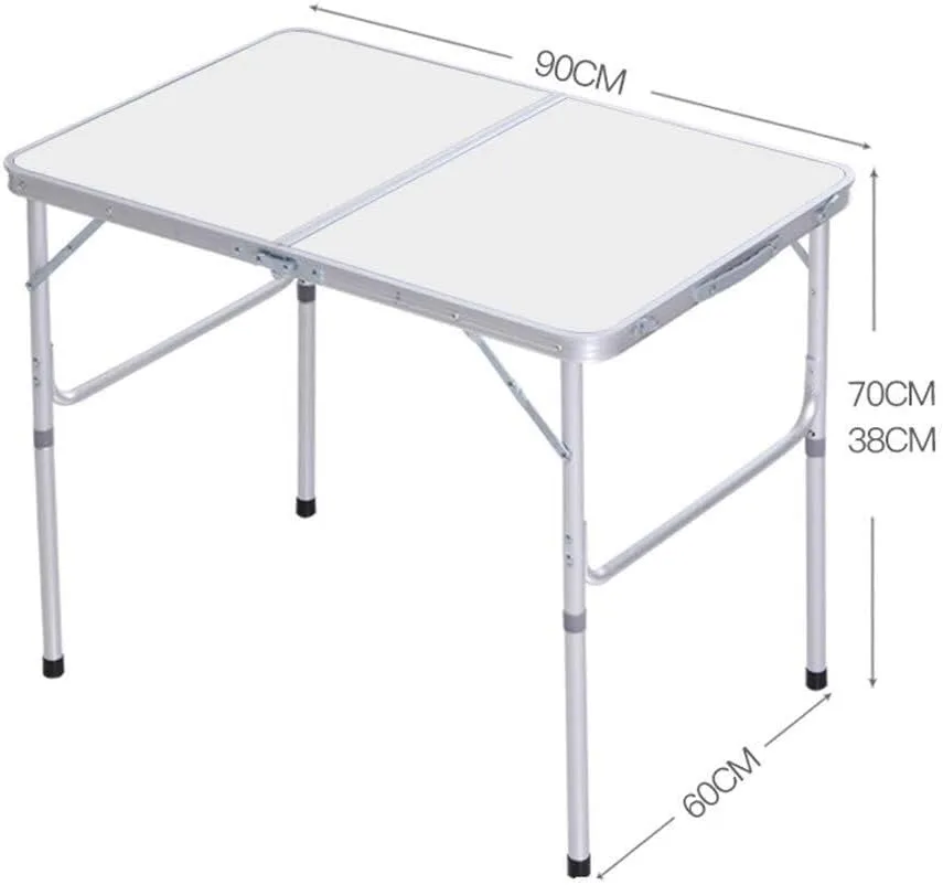 Folding Table 90×60Cm Outdoor, Portable Household Dining Table and Chair, Outdoor, Camping Barbecue Table with Aluminum Stool(White,Without Aluminum Stool)