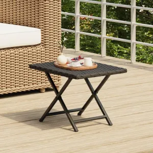 Folding Table Black, Compact PE Rattan Side Table, Powder-Coated Steel – Portable Outdoor Furniture for Camping, Coffee, Dining