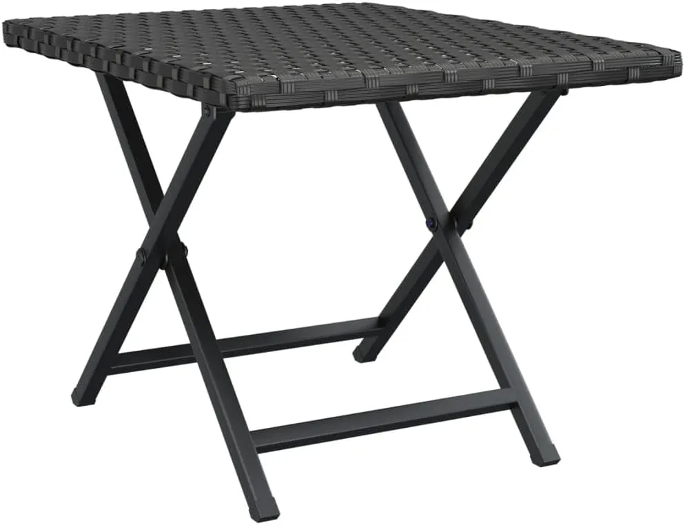Folding Table Black, Compact PE Rattan Side Table, Powder-Coated Steel – Portable Outdoor Furniture for Camping, Coffee, Dining