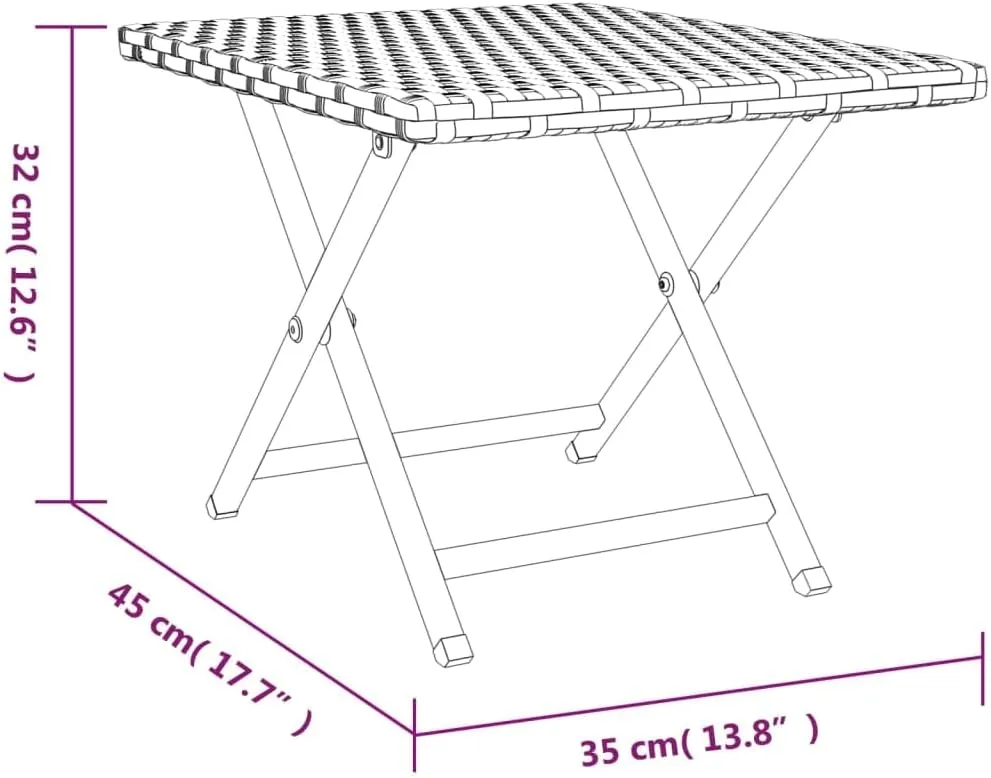 Folding Table Black, Compact PE Rattan Side Table, Powder-Coated Steel – Portable Outdoor Furniture for Camping, Coffee, Dining