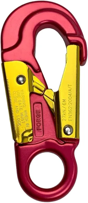 Forged Aluminum Snaphook - Double Action Self Locking Gate, Captive Eye 27 kN - Red-Snaphook- Aluminum Snap Hook Hardware