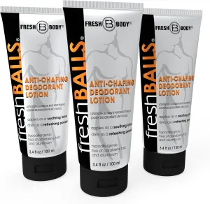 Fresh BALLS Lotion - Anti-Chafing Men's Soothing Cream to Powder Deodorant and Hygiene for Groin Area, 3.4 fl oz (Pack of 3)
