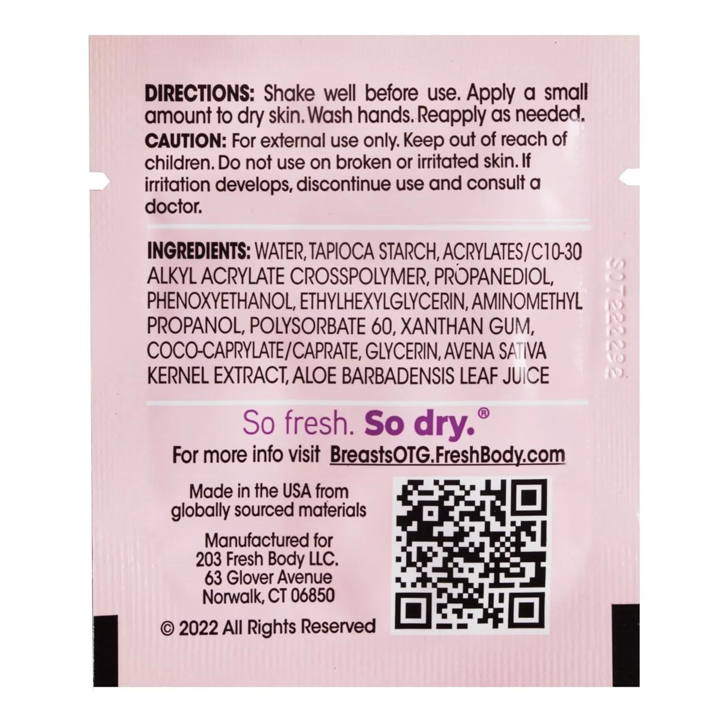 Fresh Body FB Breasts On-The-Go Anti-Chafing Deodorant Lotion to Powder - Unscented, 0.07 oz Travel Size (60 Pack) Soothing Lotion for Women - No Talc, Aluminum or Fragrance